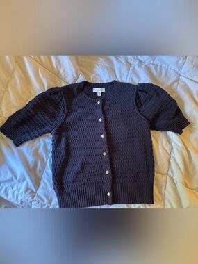 Free Assembly Textured Short-Sleeve Cardigan in Navy - Women Sweater